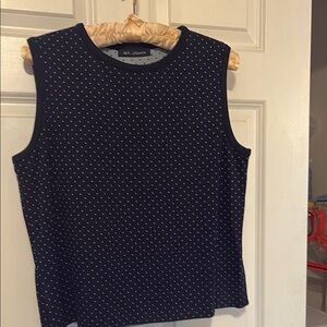 St. John Blue and White Polka Dot Sleeveless Tank Top